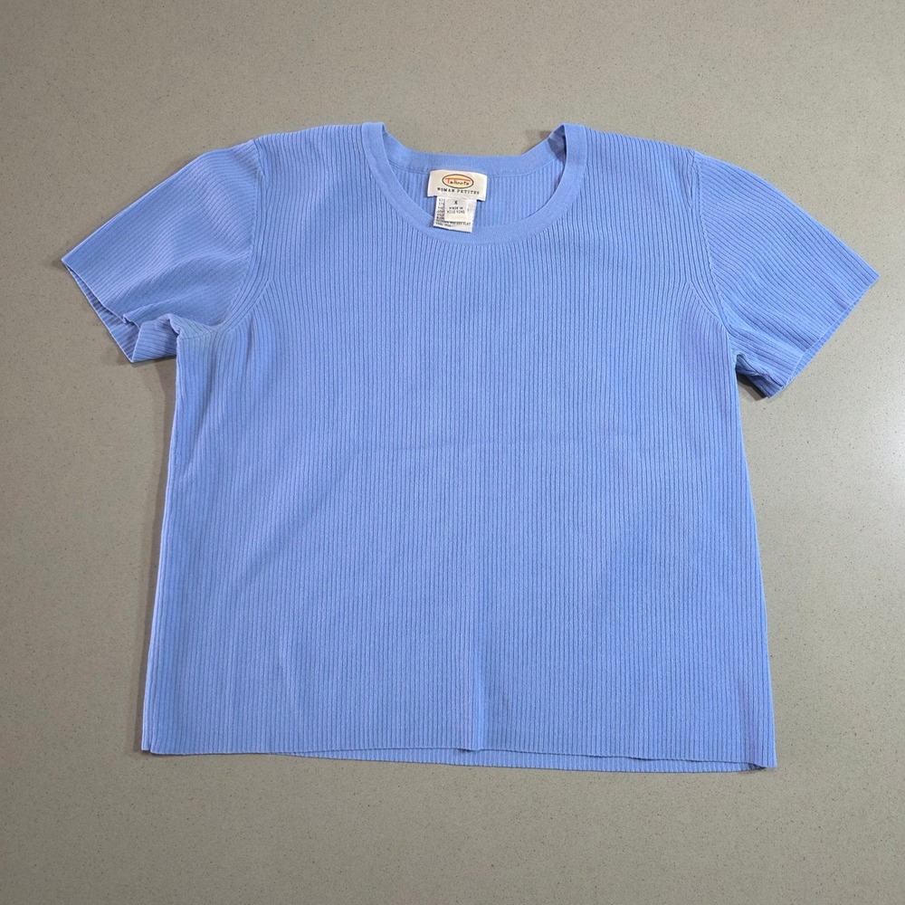 Talbots Woman Petites Light Blue Ribbed Knit Short Sleeve Top Size X